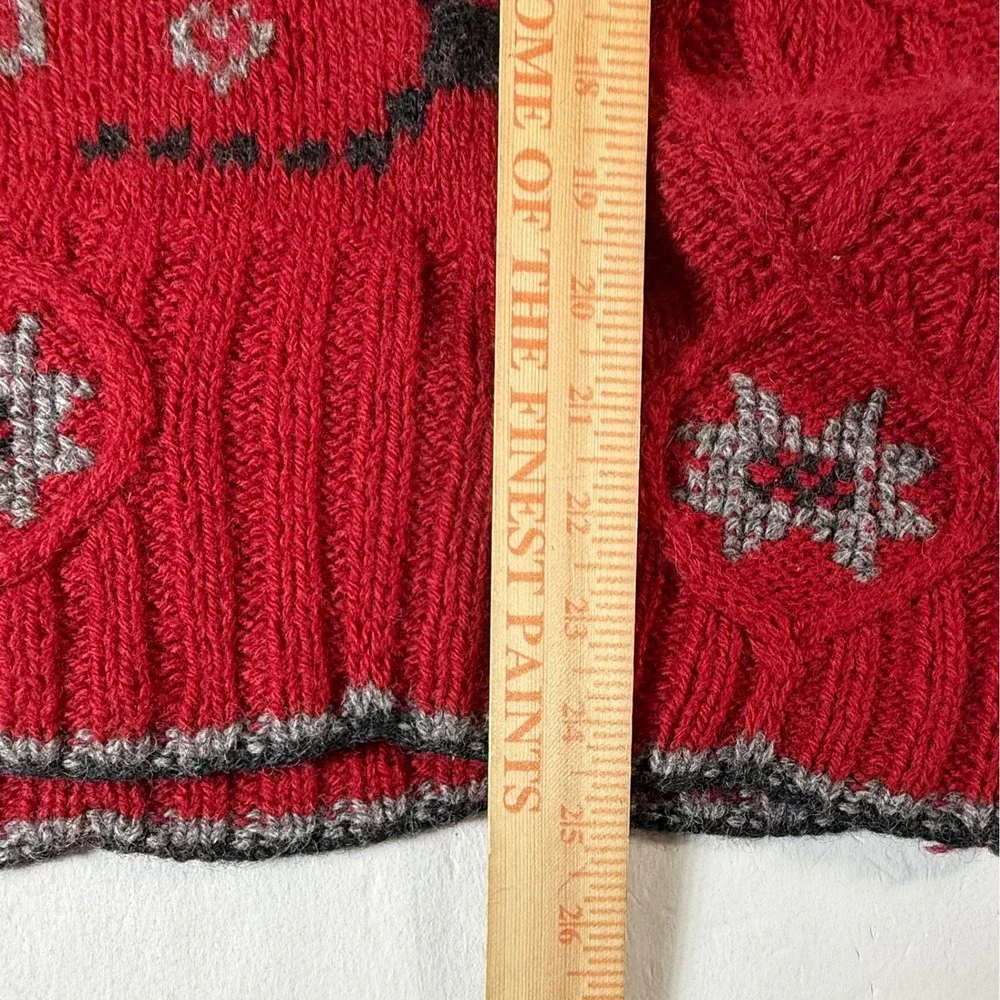 Woolrich Handknit Pure Wool Sweater Medium Ruby Red Excellent Nordic Cable Knit - Picture 7 of 7
